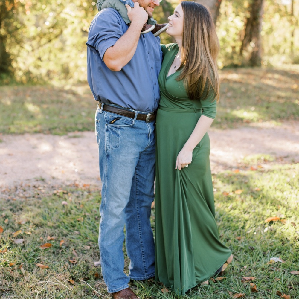 Green 3/4 Sleeve V-Neck Faux Wrap Maxi Dress